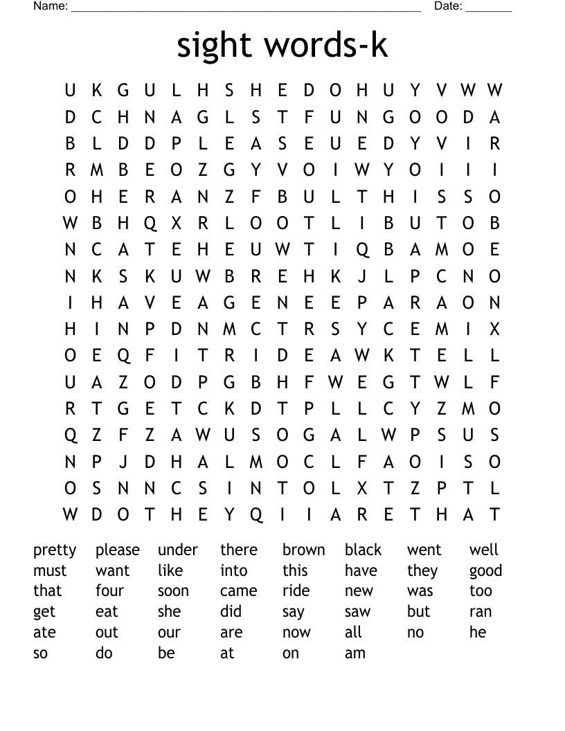 sight words-k Word Search