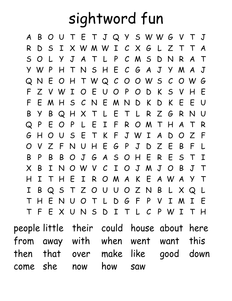sightword fun Word Search