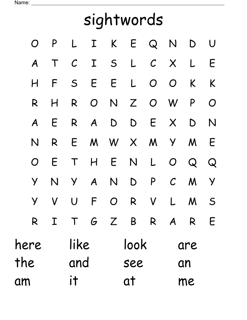sightwords Word Search