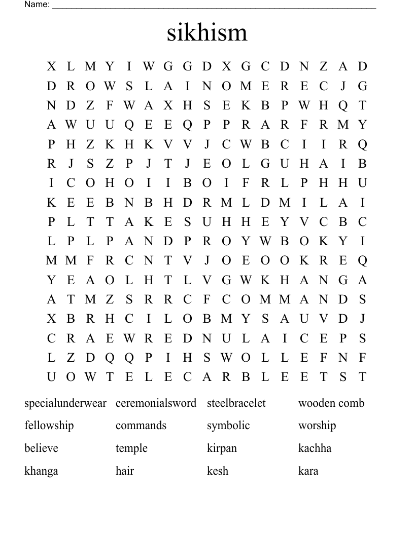 sikhism Word Search