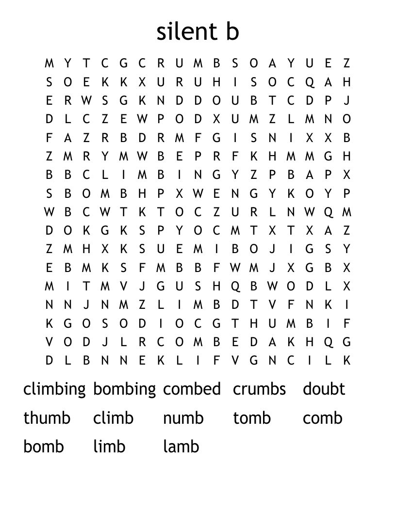 silent b Word Search