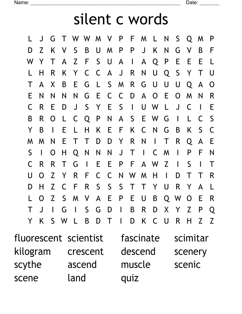 silent c words Word Search