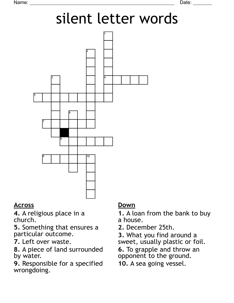 silent letter words Crossword