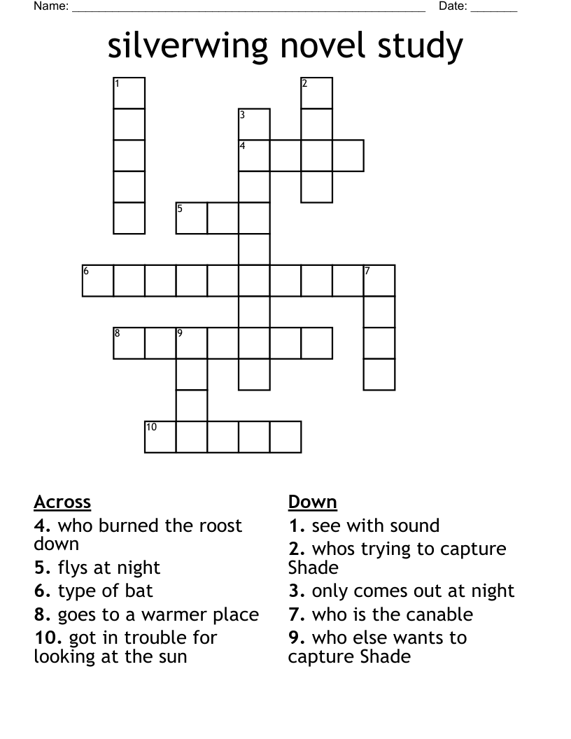 silverwing novel study  Crossword
