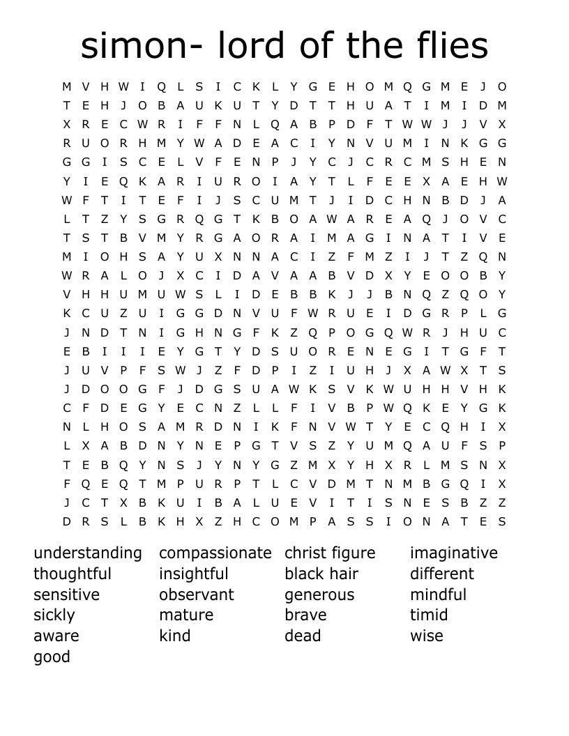 simon- lord of the flies Word Search