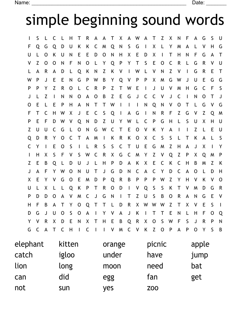 simple beginning sound words Word Search