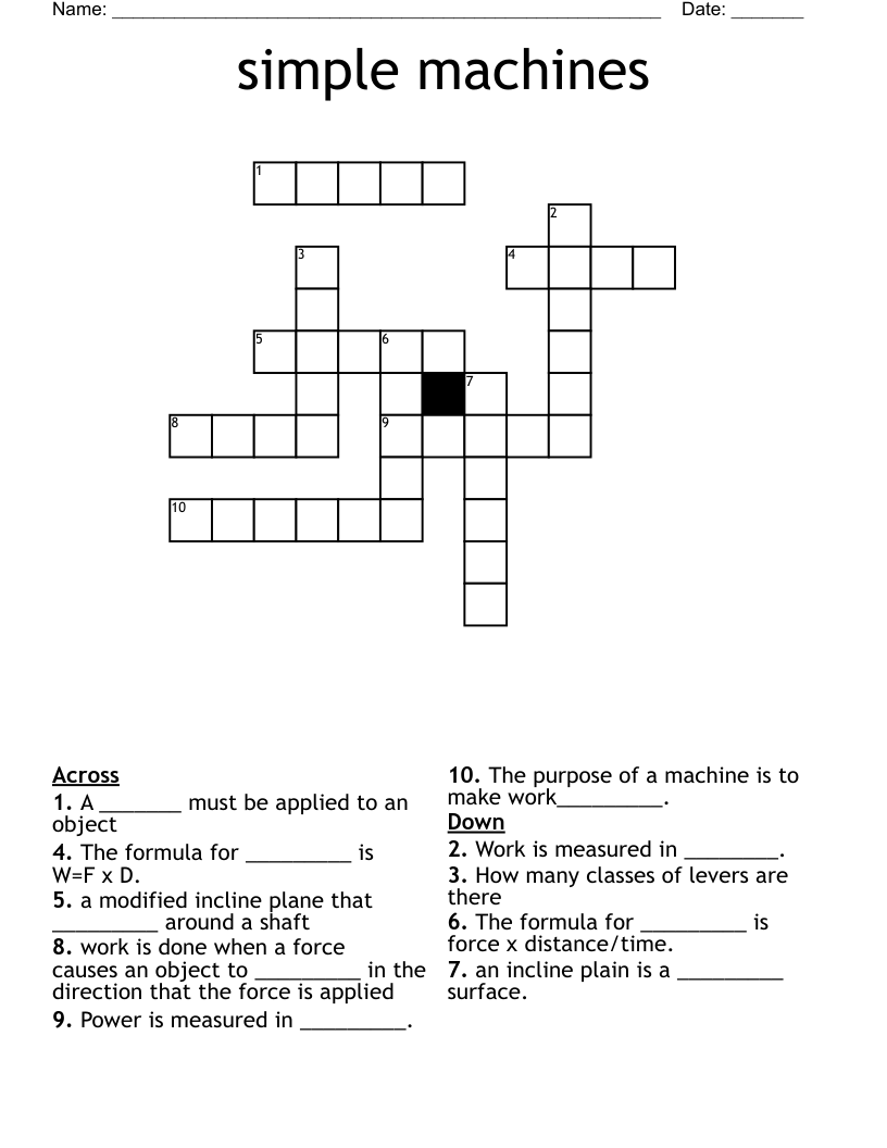 simple machines  Crossword