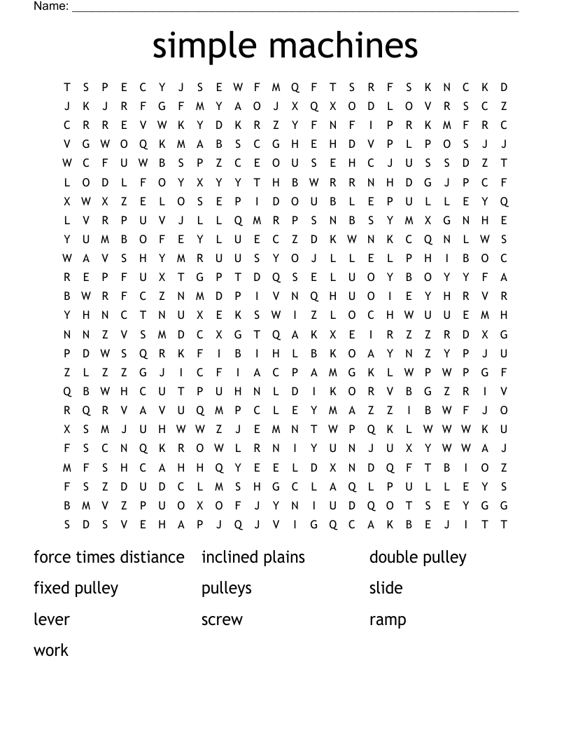 simple machines  Word Search