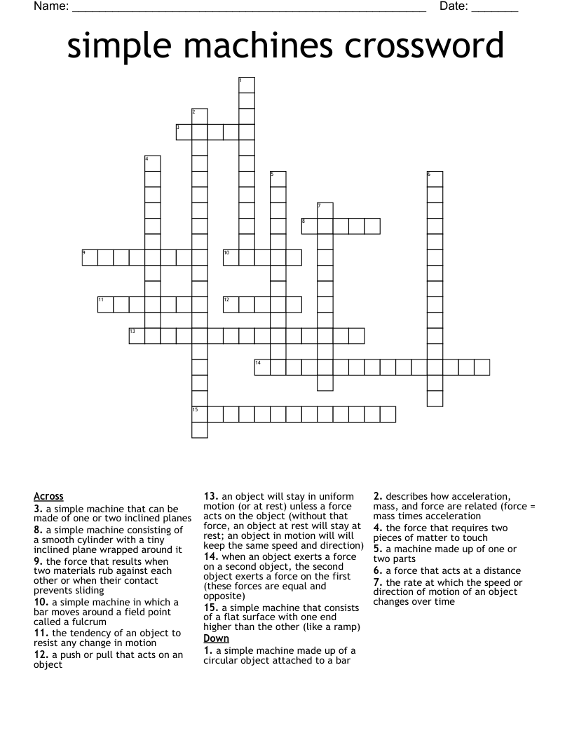 simple machines crossword 
