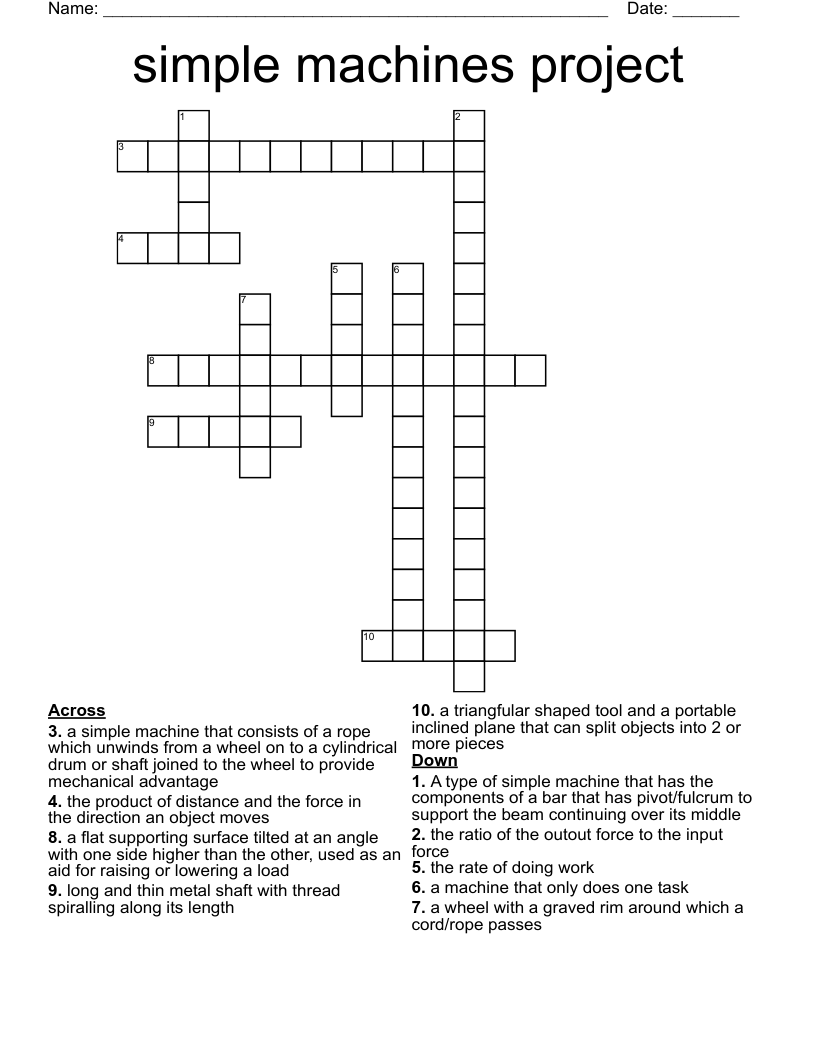 simple machines project Crossword