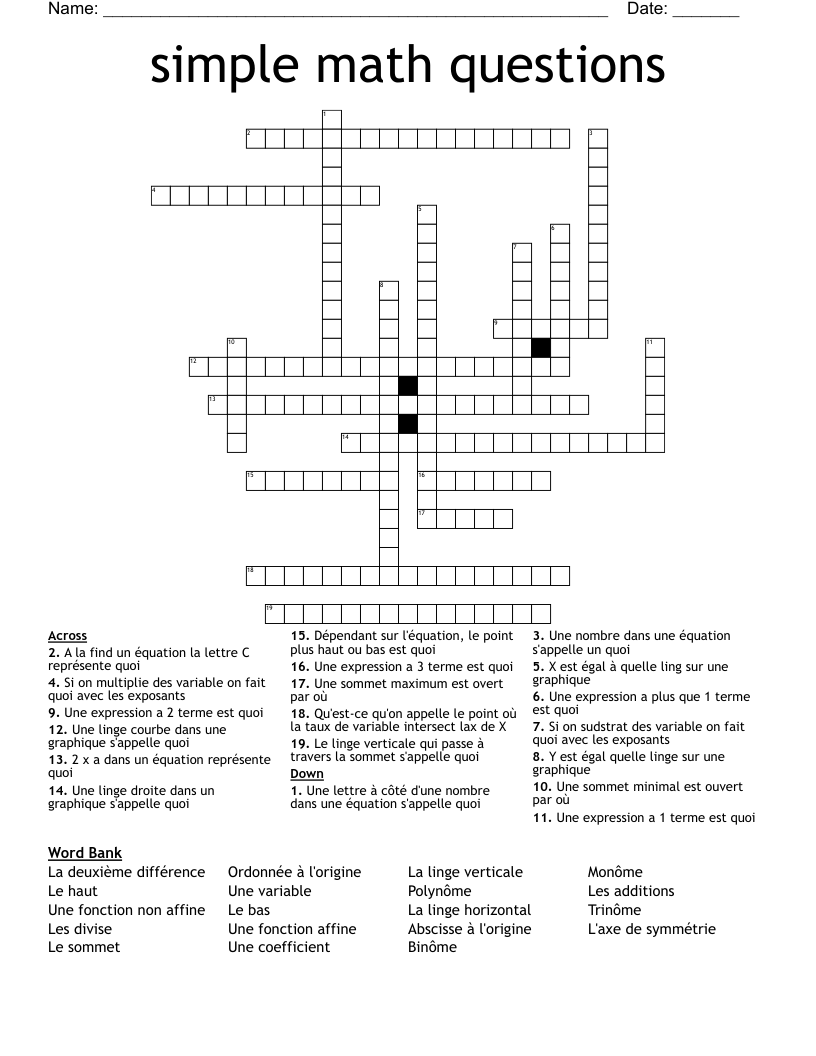 simple math questions  Crossword
