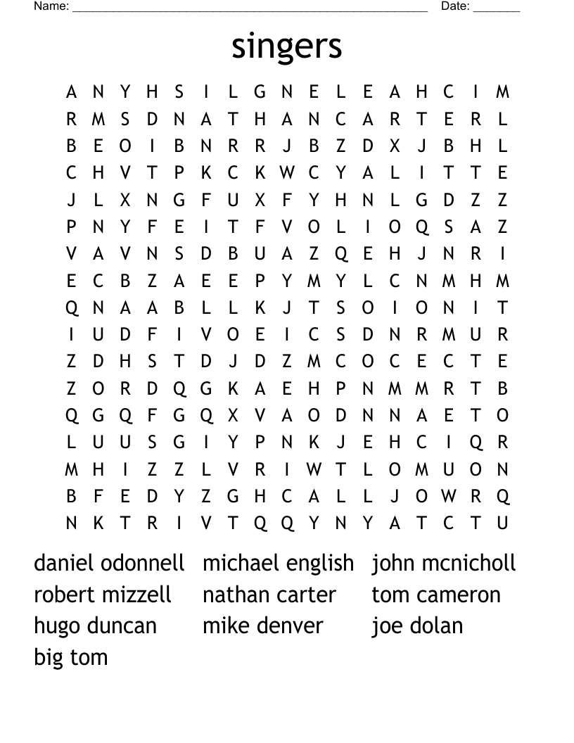 singers Word Search