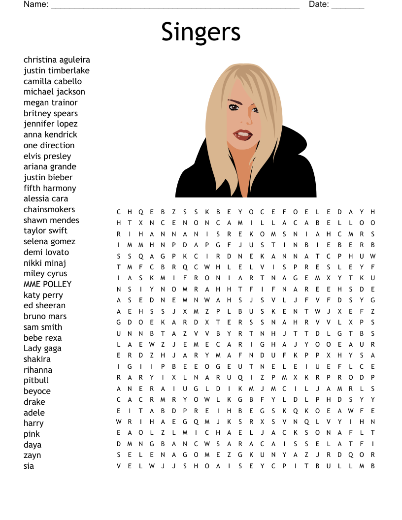 Singers Word Search