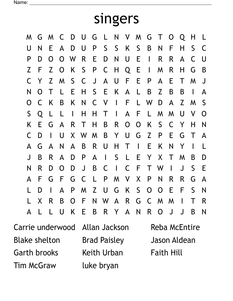 singers Word Search