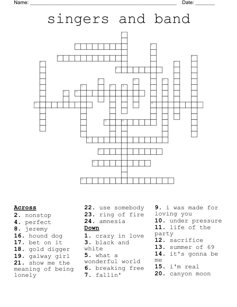 singers and band Crossword