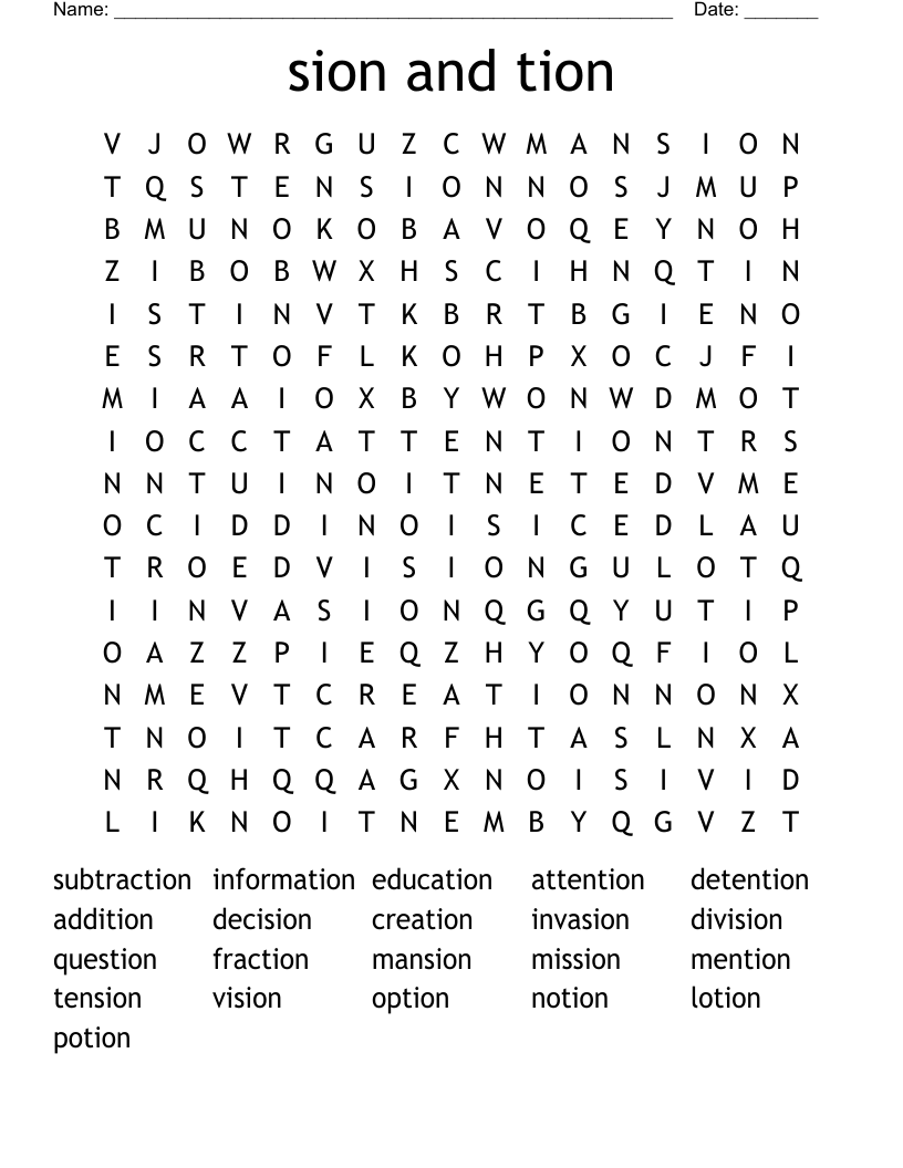 sion and tion Word Search