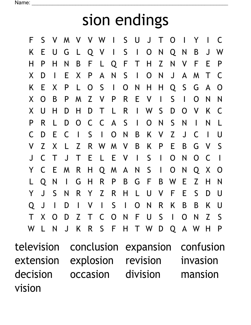 sion endings Word Search