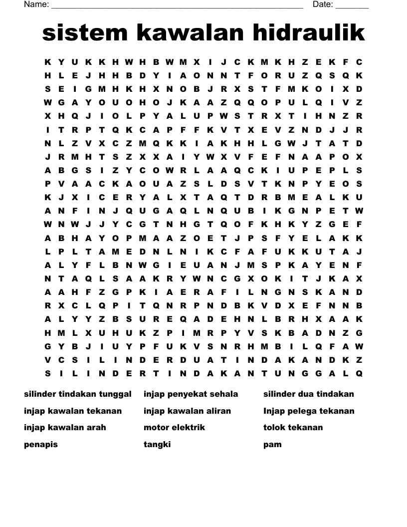sistem kawalan hidraulik Word Search
