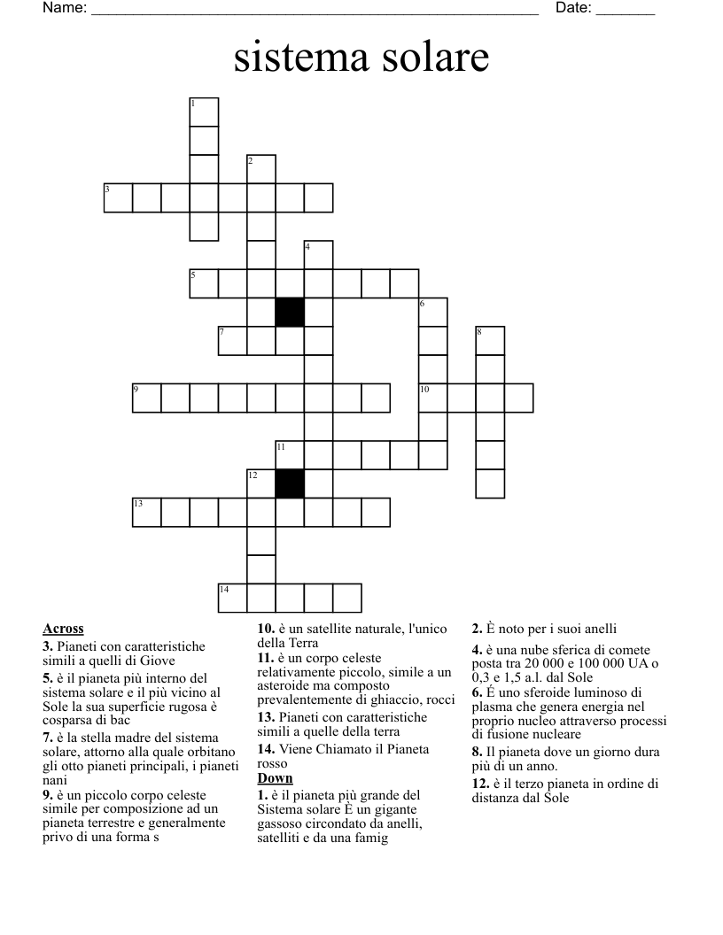 sistema solare Crossword