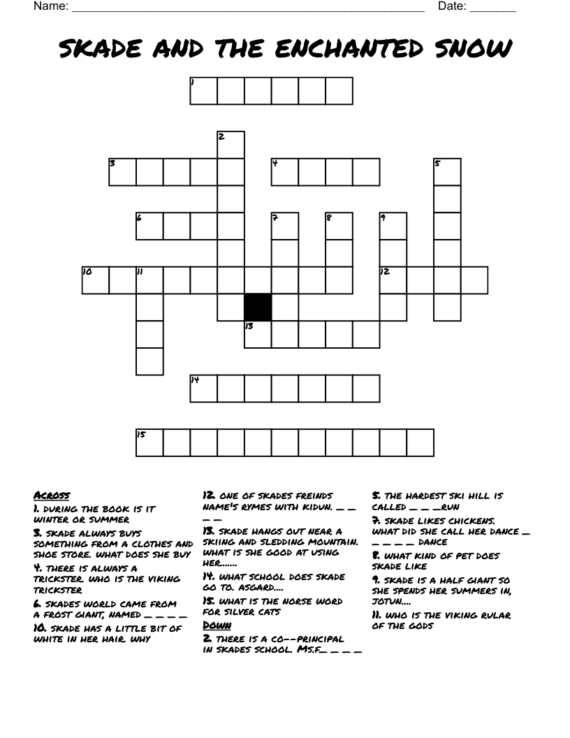 skade and the enchanted snow Crossword