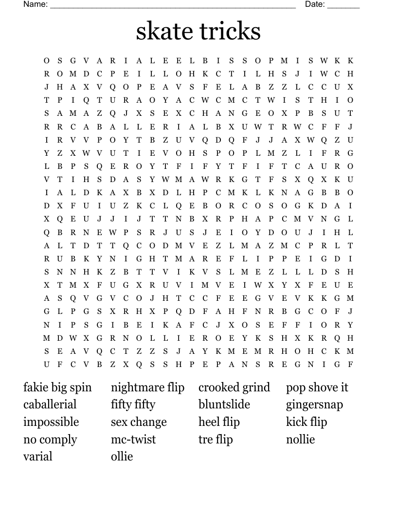 skate tricks Word Search