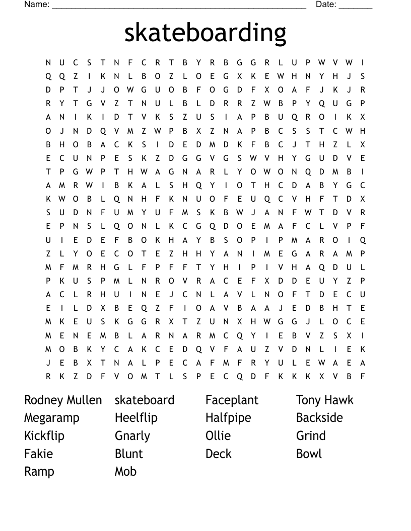 skateboarding Word Search