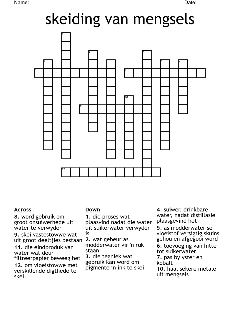 skeiding van mengsels Crossword