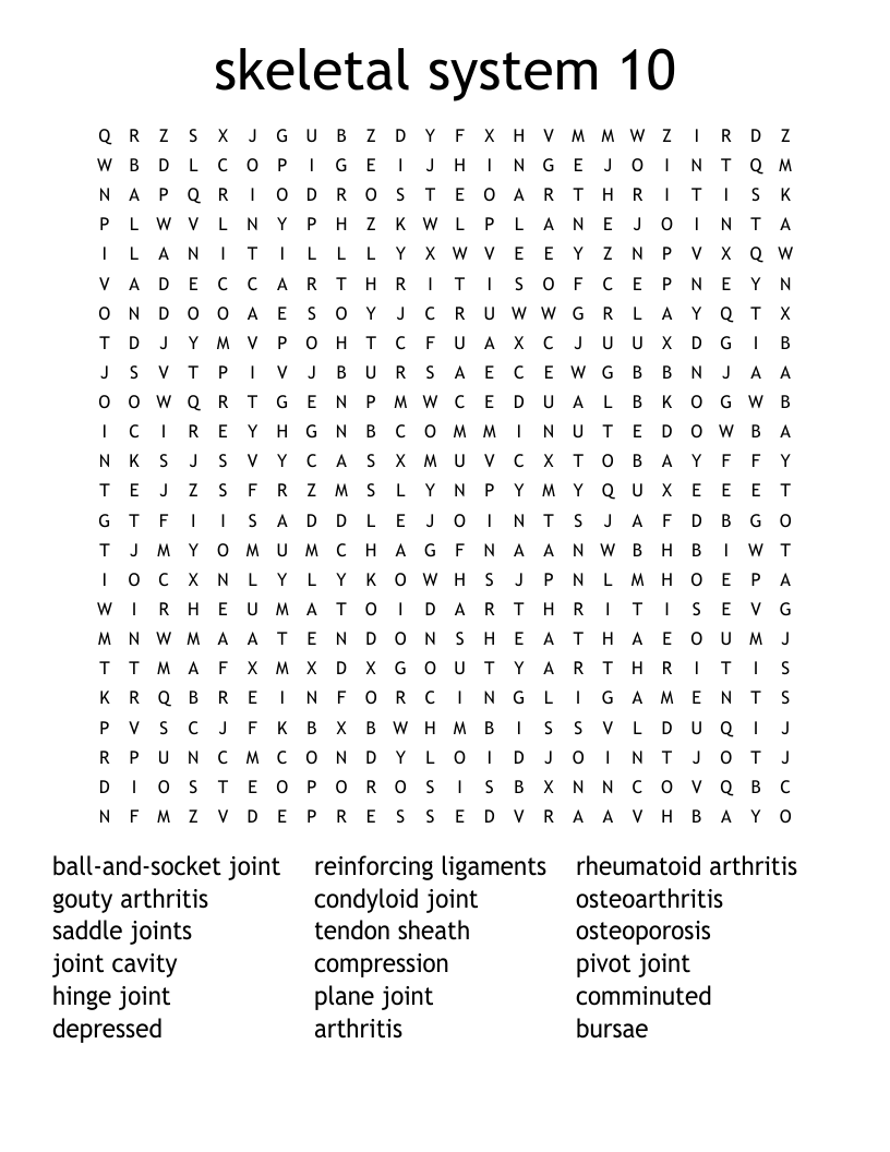skeletal system 10 Word Search