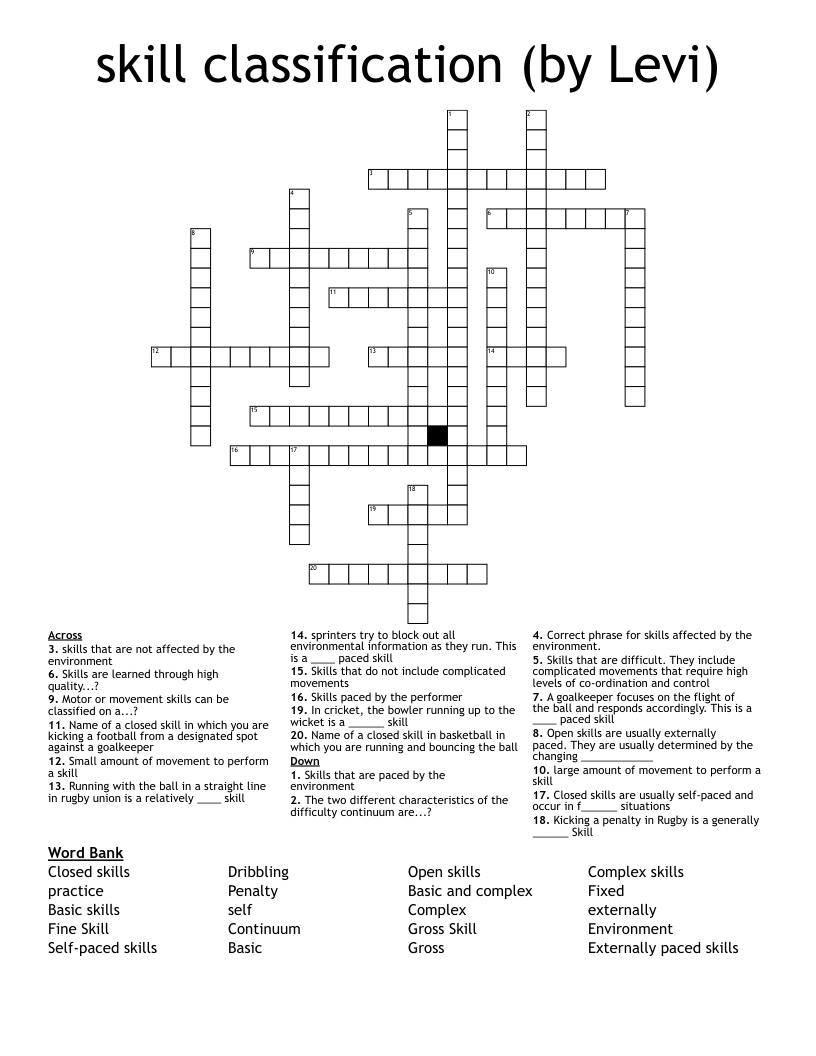 skill classification (by Levi) Crossword