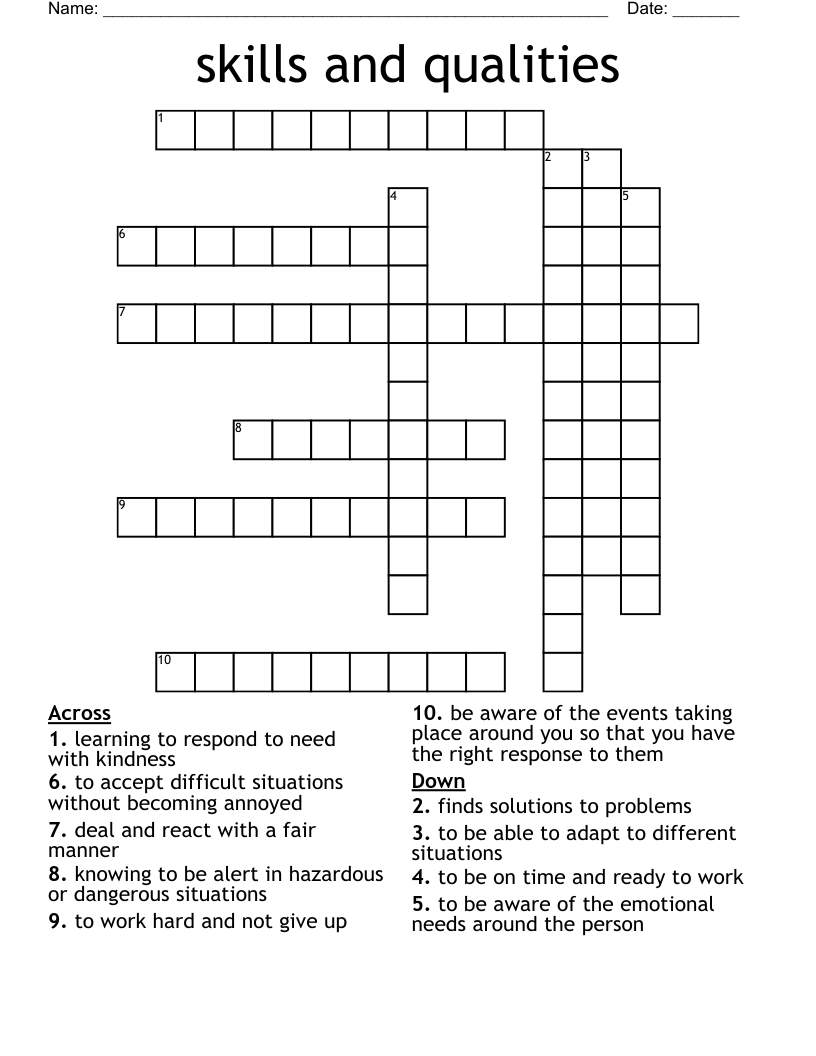 skills and qualities  Crossword