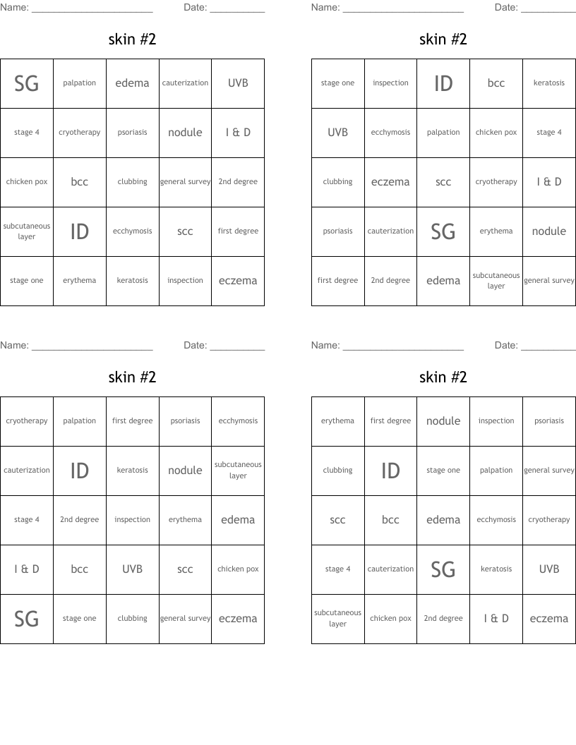 skin #2 Bingo Cards