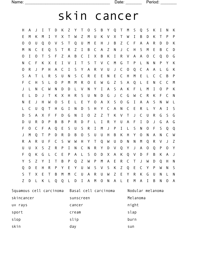 skin cancer Word Search