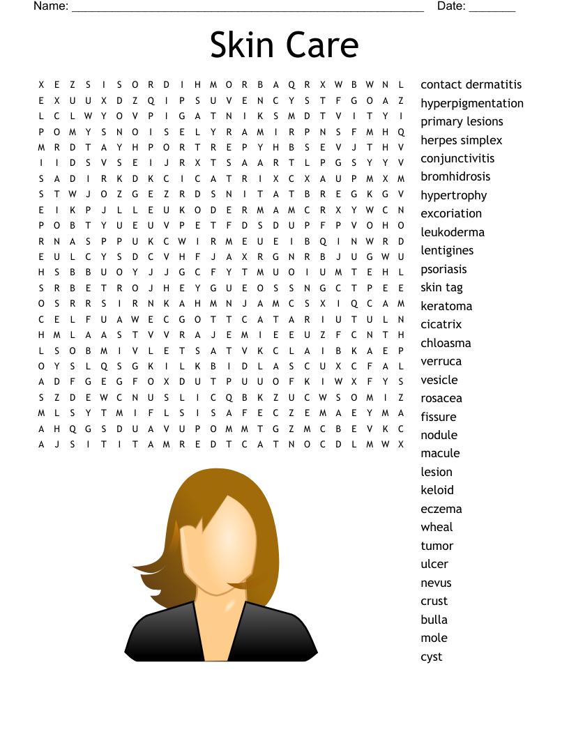 Skin Care Word Search