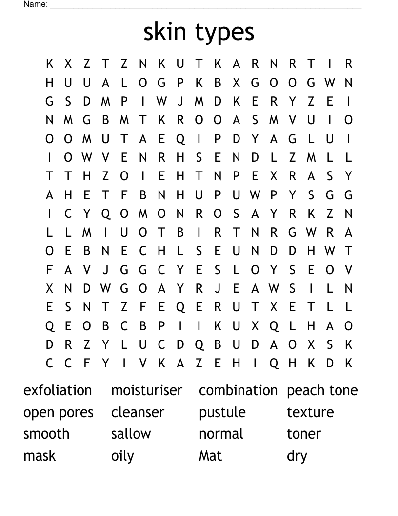 skin types Word Search