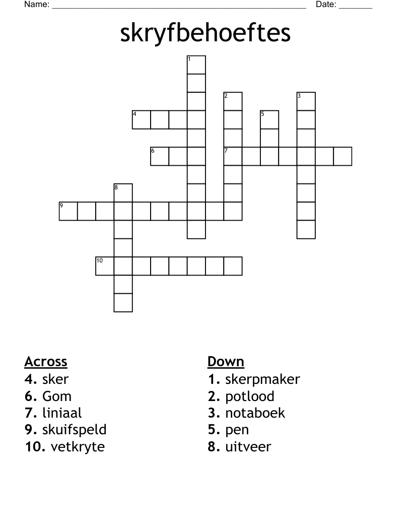 skryfbehoeftes Crossword