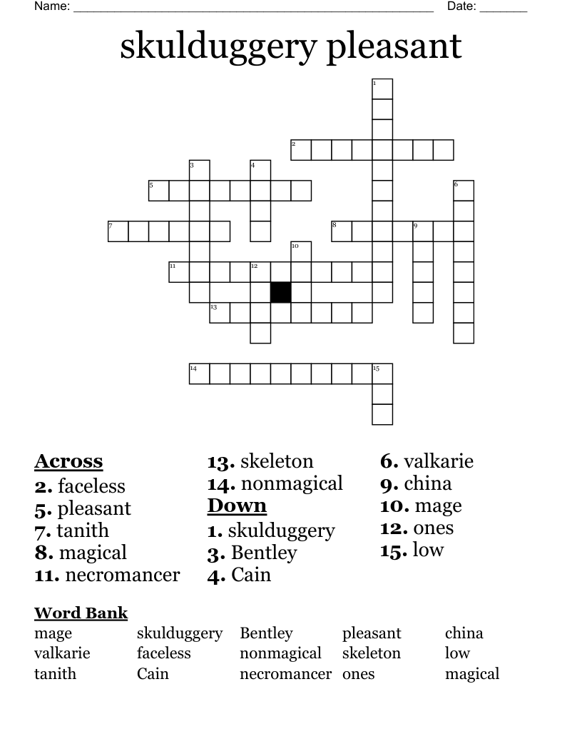 skulduggery  pleasant Crossword
