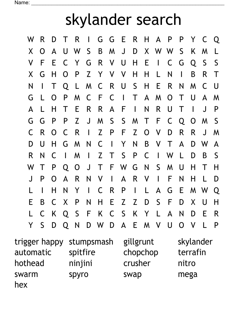 skylander search Word Search