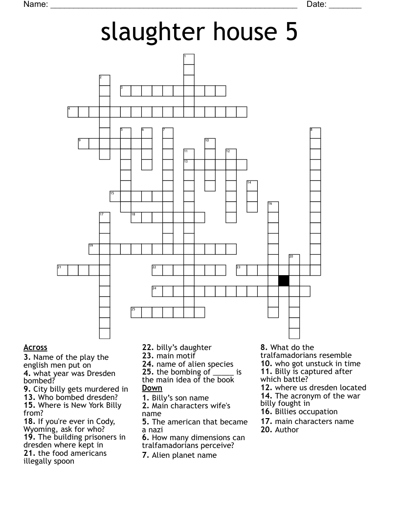 slaughter house 5 Crossword