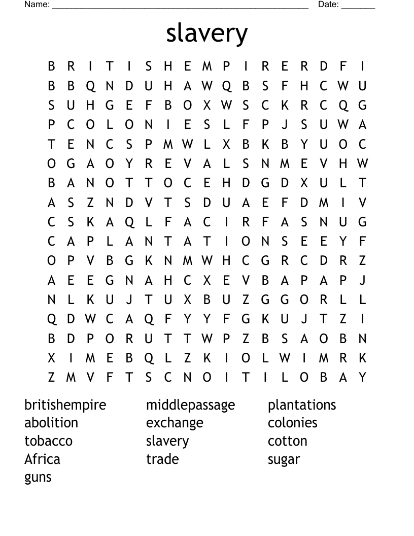 slavery Word Search