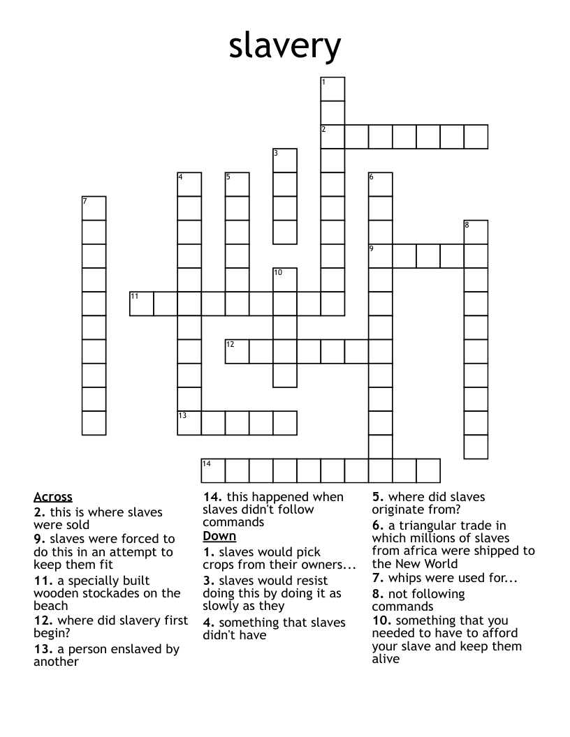 slavery Crossword