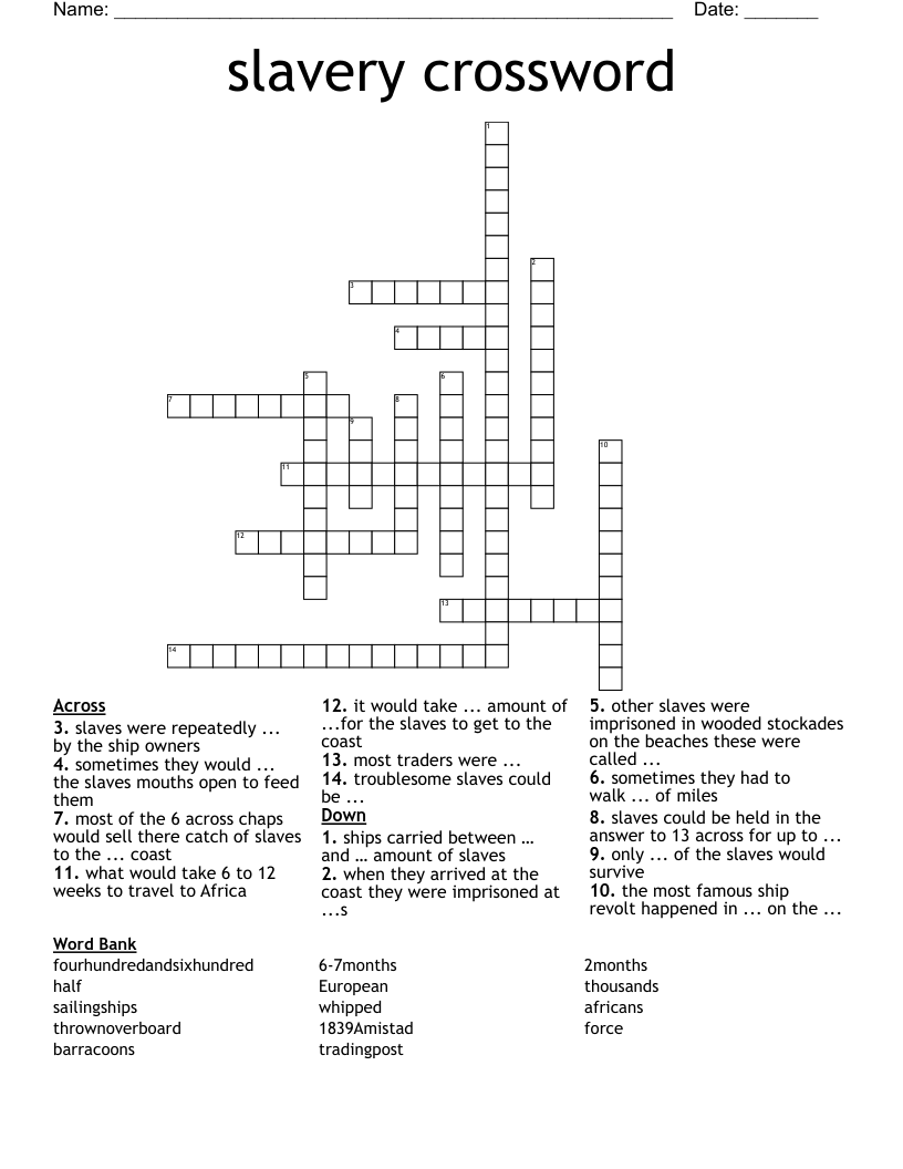 slavery crossword