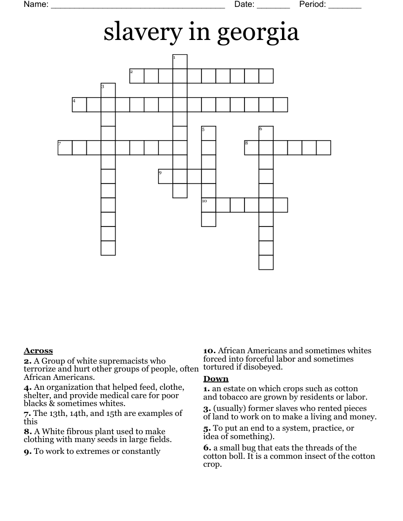 slavery in georgia Crossword