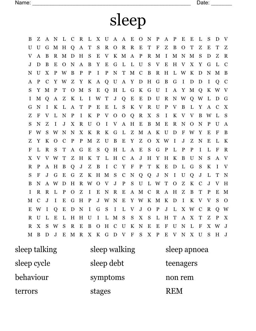 sleep  Word Search