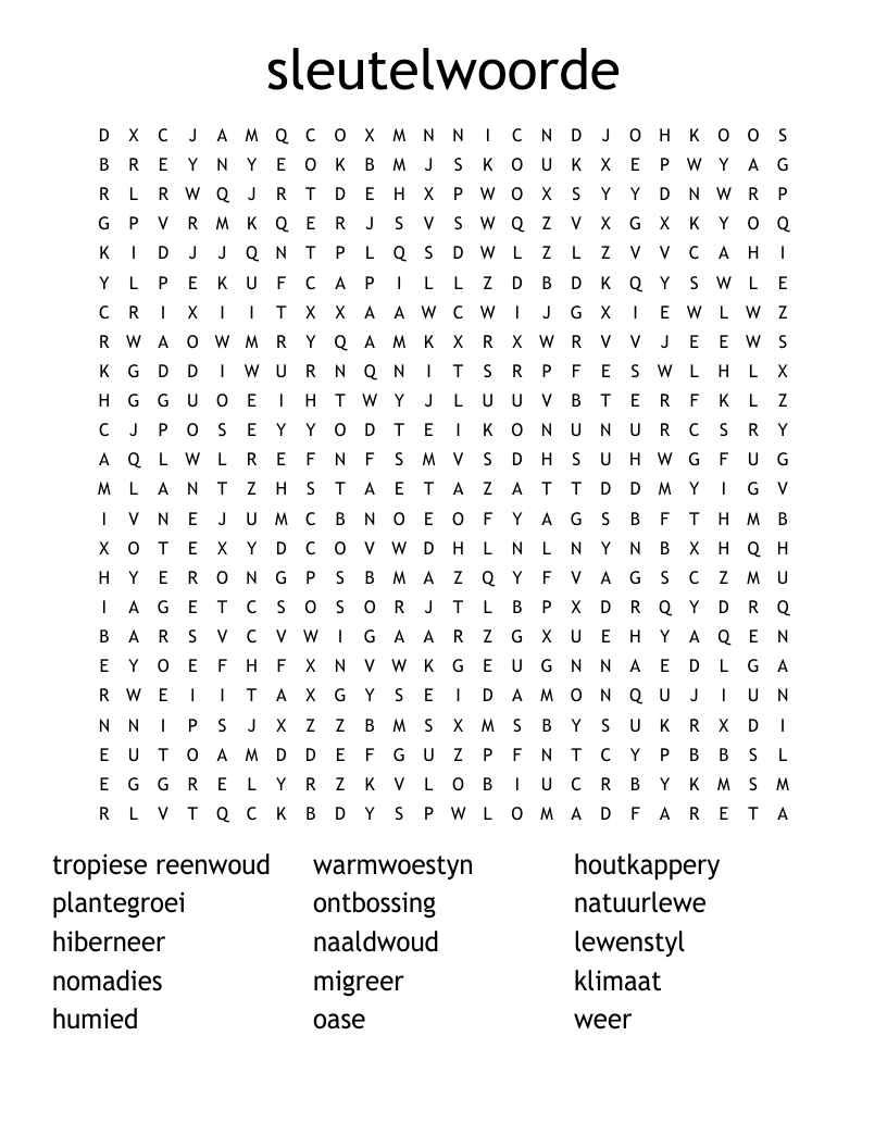 sleutelwoorde Word Search