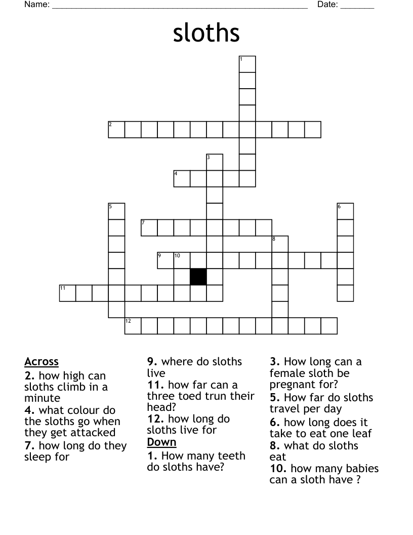 sloths Crossword