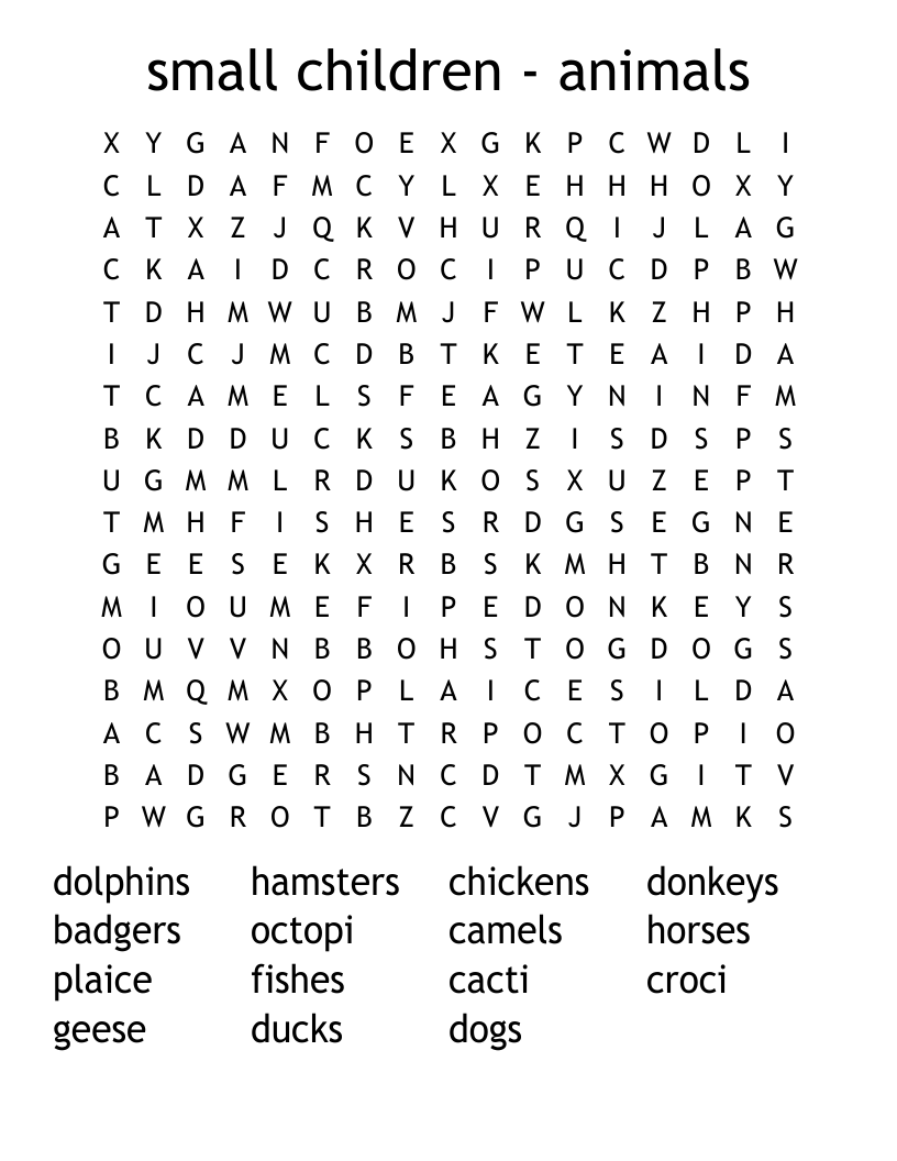 small children  - animals Word Search