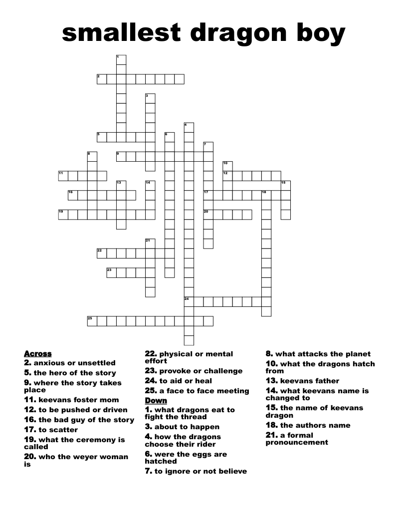 smallest dragon boy Crossword