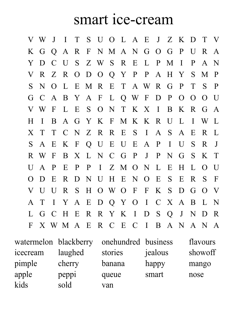 smart ice-cream Word Search