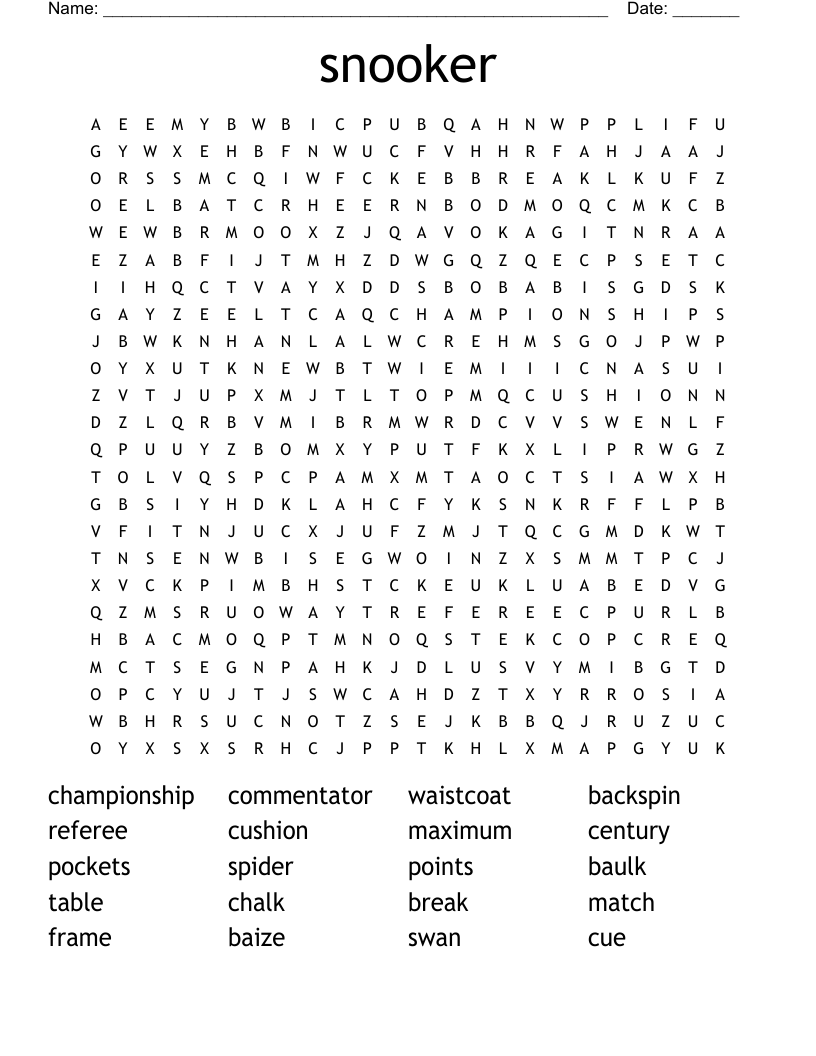 snooker Word Search