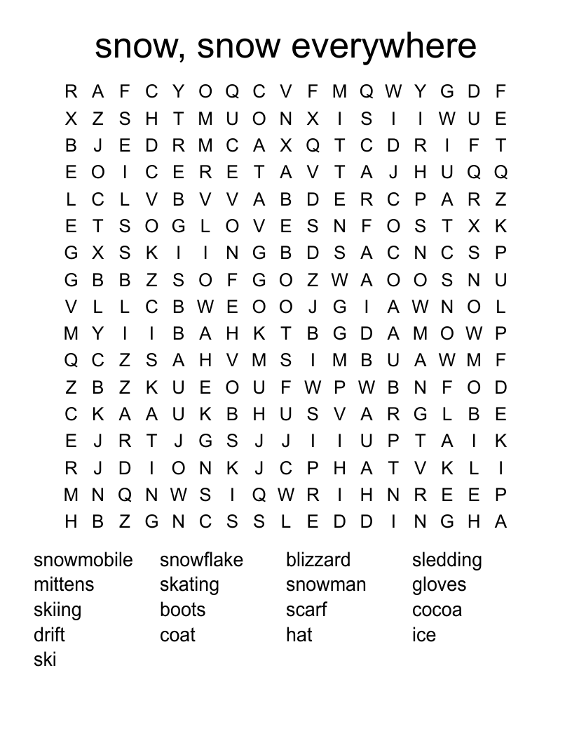 snow, snow everywhere Word Search